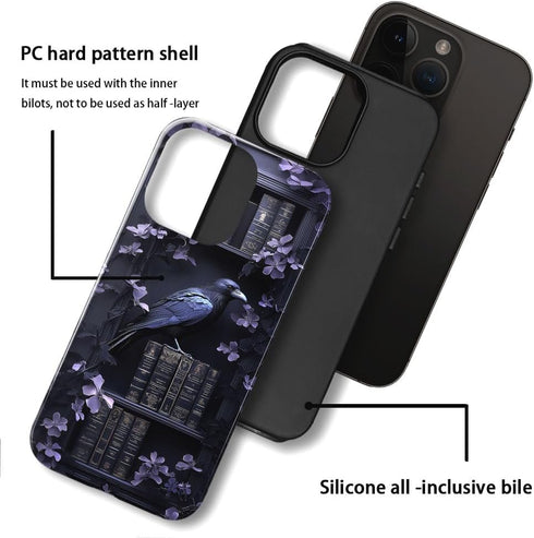 DAIZAG 14 Case Compatible with iPhone Pro Max,Glossy Durable Shock Protection Cover for Girl Women,Raven Bookshelf Dark
