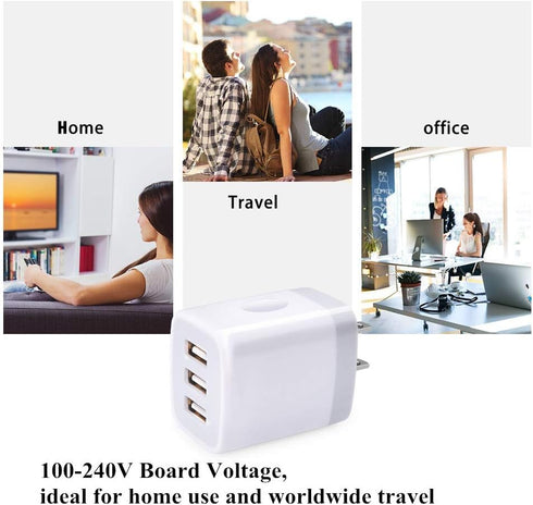 3 Port Wall Charger, 5V 3.1A USB Plugs, MultiPort Home Charging Block Compatible with iPhone 13 12 11 Pro XS Max,