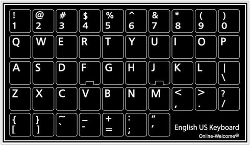 English US Non Transparent Keyboard Stickers, Black Background, 11x13mm