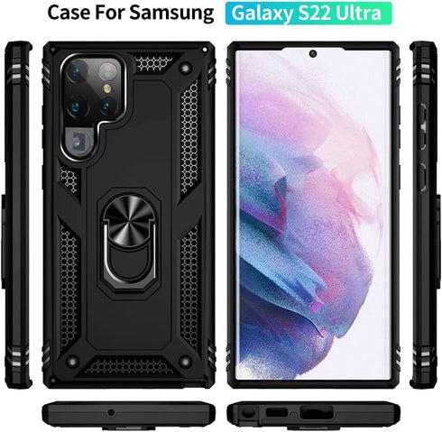 Androgate for Samsung S22 Ultra Case, Military-Grade Ring Holder Kickstand, 15ft Drop Tested Shockproof Cover