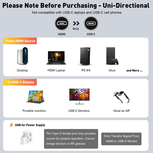 UANTIN (4K 60Hz) Laptop,PS5,XR/AR HDMI to USB C Adapter Uni-Directional HDMI (Source) to Type-C (Display) Male