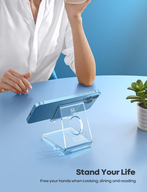 Lamicall Cell Phone Stand, Phone Dock - Clear Office Cell Phone Holder, Transparent Phone Stand for Desk, Desktop, Acrylic Office Desk Accessories, Suitable for iPhone Accessories, 4-8'' Phone