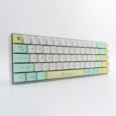 Hyekit PBT Keycaps, 130 Keys, Cute Cat Keycaps, Dye-Sublimation, XDA Profile Custom Keycaps for Cherry Gateron MX