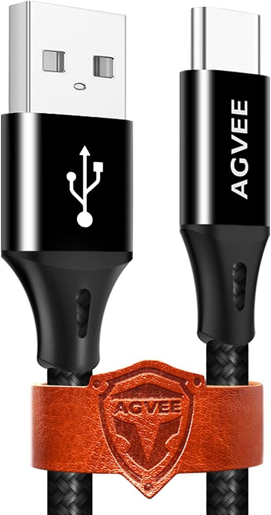 AGVEE 15ft USB-C Cable 2 Pack, Extra Long Braided Fast Charger for Samsung S10, Note 9, LG Stylo 4/5 - Black