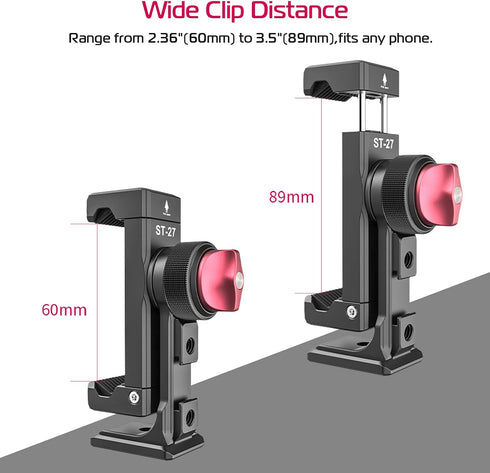 Metal Phone Tripod Mount with 3 Cold Shoes & Arca Port, 360° Smartphone Tripod Adapter for iPhone Samsung Cell Phone