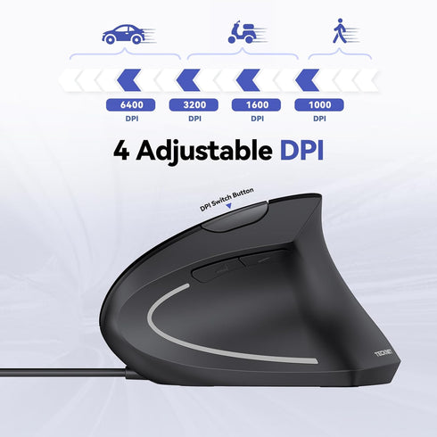 TECKNET Wired Mouse, 6400 DPI Ergonomic Vertical Mouse with 6 Buttons, Compatible with Windows/Chrome/Laptop/Computer