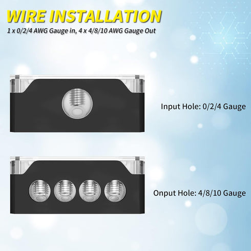 Joinfworld 4 Way Power Distribution Block for Car Audio, 0/2/4 Gauge Input, 4/8/10 Gauge Output (2pcs)