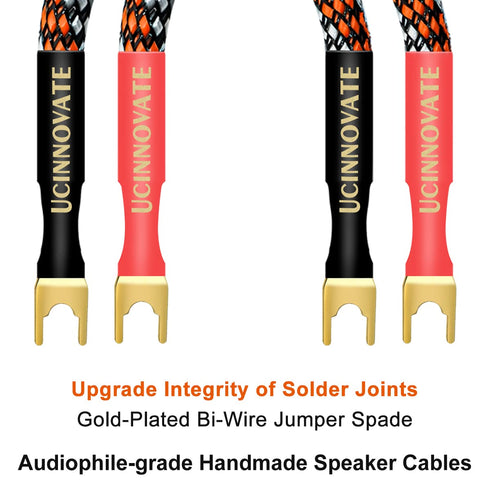 UCINNOVATE 4 x HiFi OFC Speaker Jumper Cable with Spade, 21cm Bi-Wire Speaker Jumper Plates, 11AWG Cable Bridge