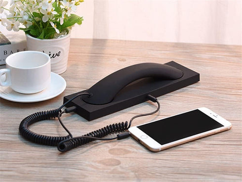 Retro Fashion Phone Handset Headset with 3.5mm Microphone, Radiation Prevention, Compatible with iPhone & Samsung.