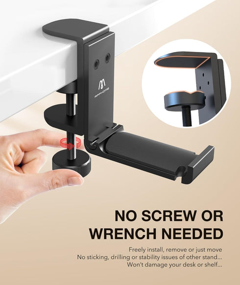 Headphone Hook Desk, Foldable Headset Holder Clamp Hanger Mount with Built-in Cable Clip Organizer