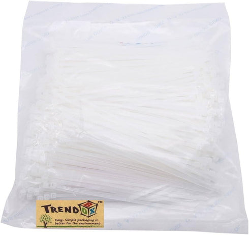 TrendBox 500 White Self-Locking Nylon Plastic Cable Cord Zip Ties, Size: 4x250mm/10 inches, Durable Indoor Outdoor