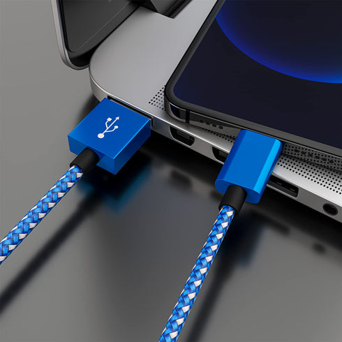 iPhone Charger Lightning Cable, 1 Pack 6 ft Blue/White Nylon Braided USB Charging High Speed Data Sync for iPhone