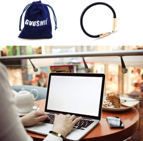 USB Leather Charging Bracelets - Portable Braided Wrist Band Data Charger Cord for iPhone (Gold Metal + Black Leather)