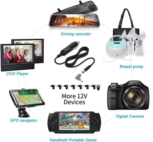 12V Car Charger Compatible with Portable DVD Player, DBPOWER Sylvania RCA, Snailax Seat Cushion, Spectra S1 S2 Breast
