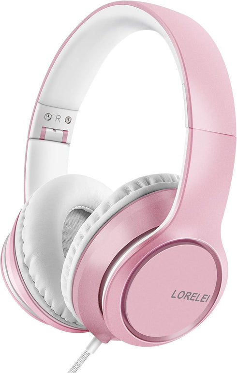 LORELEI X8 Over-Ear Wired Headphones with Microphone, 1.45m Tangle-Free Nylon Line, Lightweight Foldable for