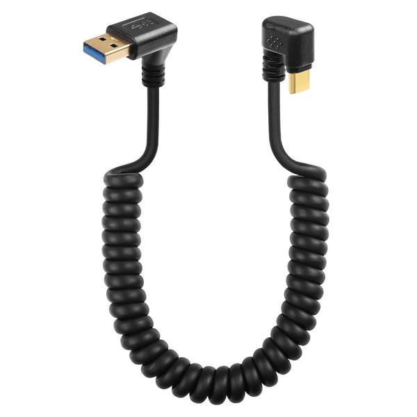 SinLoon U Shape USB Type C Spring Cable, 5Gbps Retractable 90 Degree USB3.0 to USB C Charging Cable for Devices