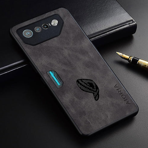 for Asus ROG Phone 7 Case, Premium Leather Cover Retro Design Full Protective Phone Case for Asus ROG Phone 7 5G (Gray)