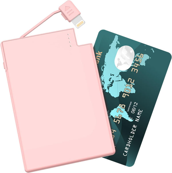 TNTOR Portable Charger with Built-in Lightning Cable, Credit Card Size Power Bank for iPhone 14/13/12/11/X/8 Series