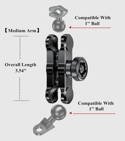 BRCOVAN Anti-Theft Aluminum Alloy Double Socket Arm for RAM Mounts B Size 1'' Ball & Motorcycle Phone Holder