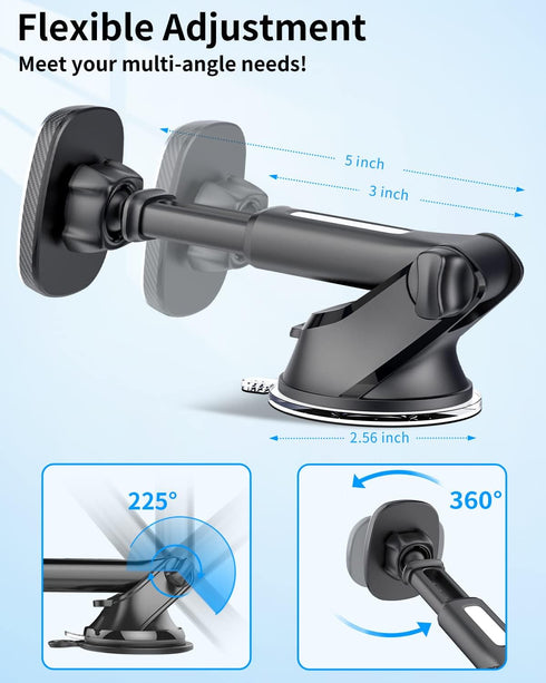 APPS2Car Magnetic Phone Mount with 6 Strong Magnets, Adjustable Telescopic Arm for iPhone/All Smart Phones