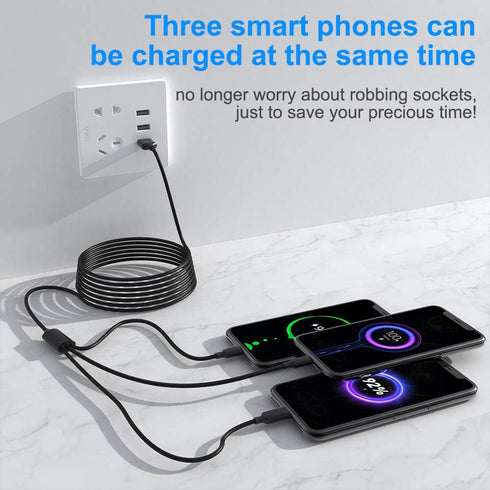 Multi 3 in 1 USB Long iPhone Charging Cable, 3M/10Ft Nylon Braided Universal Phone Charger Cord for Android, Apple,