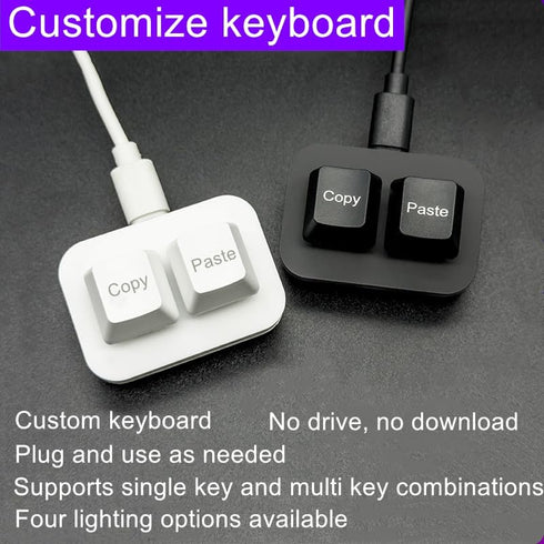 USB Mini 2-Key Keyboard Copy and Paste, Programmable Macro Keyboard, Hot Swappable Mechanical with 1.5 Meter USB Cable