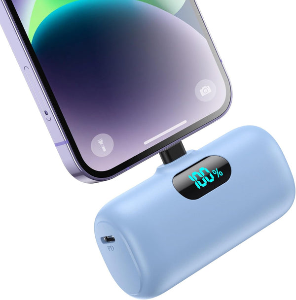 Small Portable Charger for iPhone, Upgraded 5000mAh PD Fast Charging Power Bank, Mini Plug-in Battery Pack, Compatible