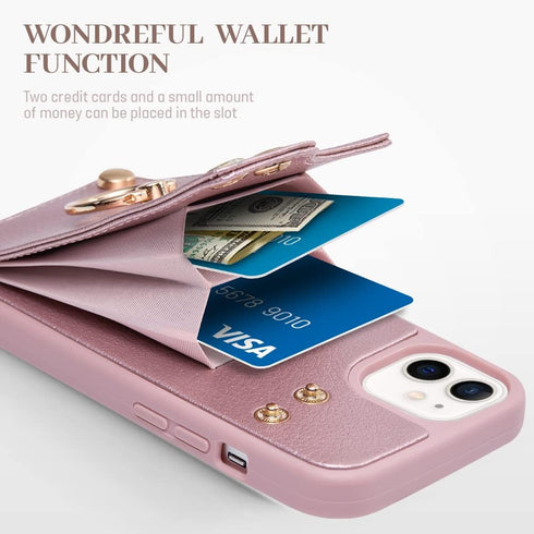 LAMEEKU Wallet Case for iPhone 11, RFID Blocking Leather Cover with Card Holder and 360° Rotation Ring Kickstand