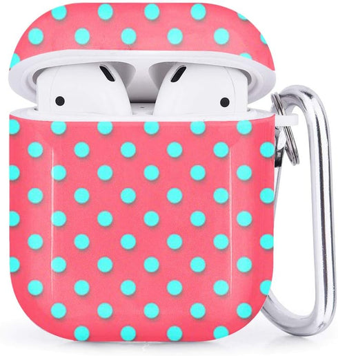 Compatible with Airpods 2 & 1, Shockproof TPU Gel Soft Case Cover with Carabiner Clip (Polka Dot)