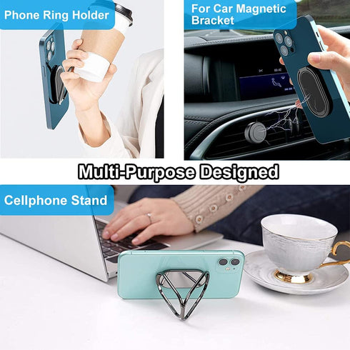 Cell Phone Ring Holder Finger Kickstand - CLZWiiN Foldable 360° Rotation Stand for Desk, Magnetic Car Mount, Gun Black