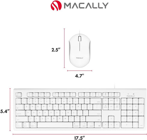 Macally Full Size USB Wired Mac Keyboard and Mouse Combo, Ergonomic Apple Keyboard with Shortcuts for Mac Mini, iMac