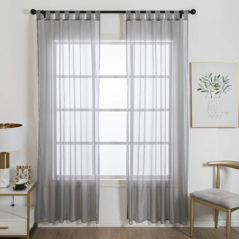 ZebraSmile 1 Panel Tab Top Curtains - Sheer Drapery for Bedroom & Living Room - Silver Gray 88(H) X55(W) in