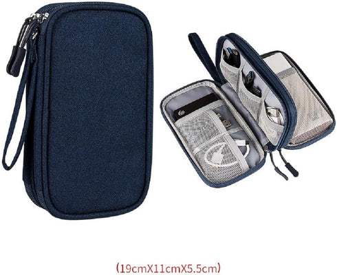 Waterproof Portable Electronic Organizer Bag for Travel, Multifunctional Cord Storage Case in Blue
