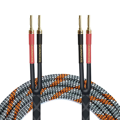 UCINNOVATE Bi-Wire Speaker Cables, 2 Pack OFC 9.8Ft Home Theater Premium Speaker Wire with Gold-Plated Banana Tip Plugs