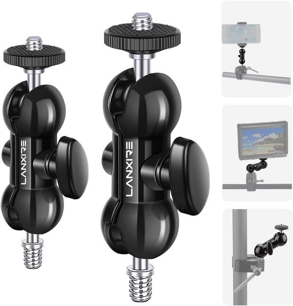 Mini Magic Arm with Double Ball Head & 1/4" Screw - 2 Pack for Camera Cage, Clamp, Action Cameras, LED Light