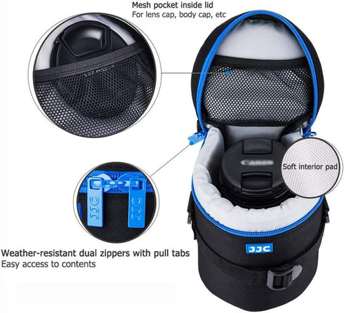 JJC Camera Lens Pouch Case for Canon EF 50mm f1.2, EF 24-70mm, EF 70-300mm, Tamron SP 70-300mm & More, Zipper Polyester