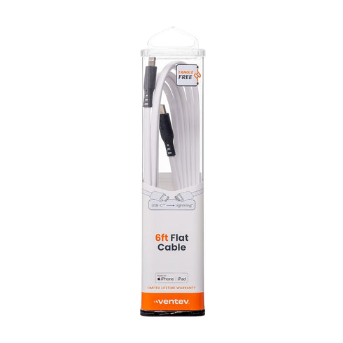 Ventev ChargeSync Flat USB C to Apple Lightning Cable 6ft, Fast Charging, Compatible with iPhone 14/13/12/11