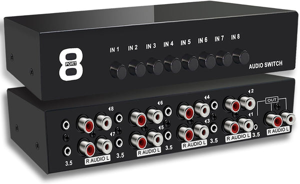 FlyroadUp 3.5mm Aux + RCA L/R Bi-Directional Stereo Audio Switch 8 in 1