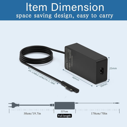 LJO-EEIH 65W Charger for Microsoft Surface Pro 11, 10, 9, 8, 7+, 7, 6, 5, 4, 3, X