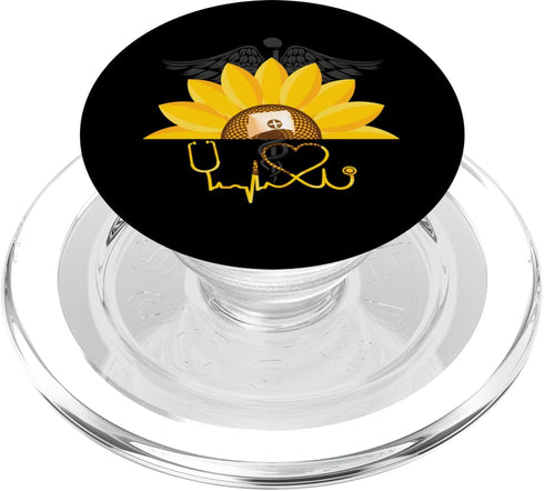 PopSockets MagSafe PopGrip for iPhone - Sunflower With Nurse Heartbeat Nursing LPN CRNA RN Day