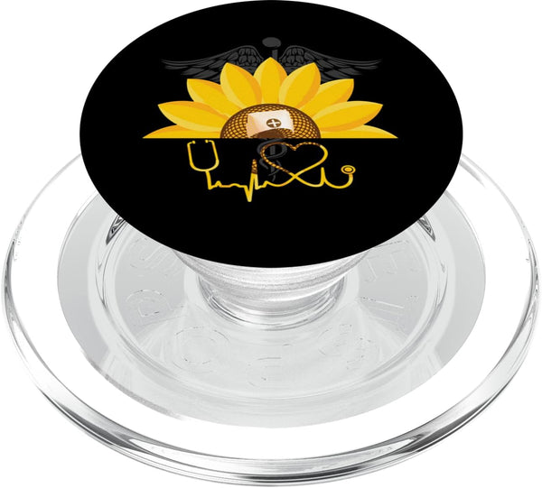 PopSockets MagSafe PopGrip for iPhone - Sunflower With Nurse Heartbeat Nursing LPN CRNA RN Day
