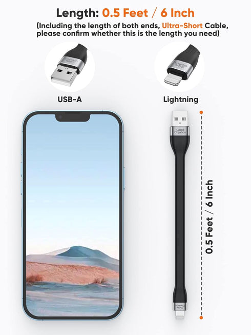 CableCreation [MFi Certified iPhone Charging Cable Short 15 cm, USB to Lightning Cable iPhone Fast Charging Cable Compatible with iPhone 14/14 Pro Max/13/12/12 Pro/11/X/XR/8/8 Plus/7/6S/6/SE, iPad,