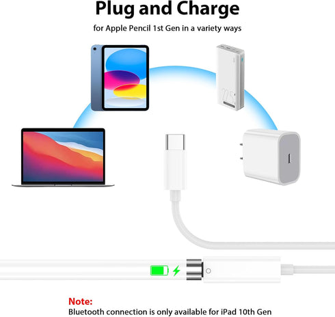 Pencil Charger Adapter for Apple Pencil 1st Generation, USB C to Pencil Adapter for iPad 10, USB-C to Lightning