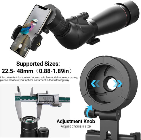 Adjustable Phone Scope Mount, Universal Telescope Adapter, Fits 4.2-7" Cell Phone for Binoculars, Monocular