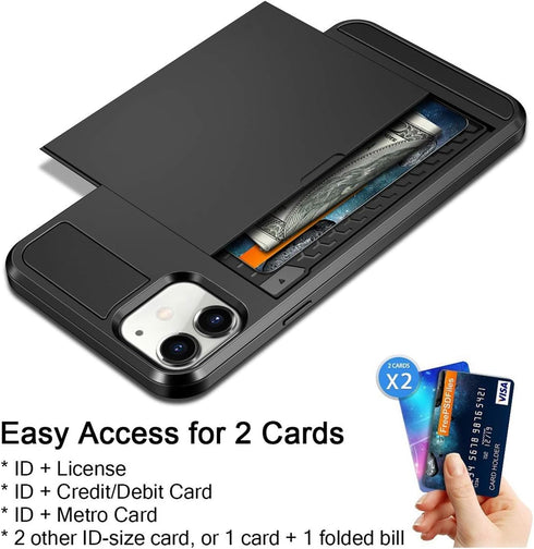Vofolen Case for iPhone 11 Case Wallet Credit Card Holder ID Slot Sliding Door Hidden Pocket Anti-Scratch Dual Layer Hybrid Bumper Armor Protective Hard Shell Back Cover for iPhone 11 6.1 Black