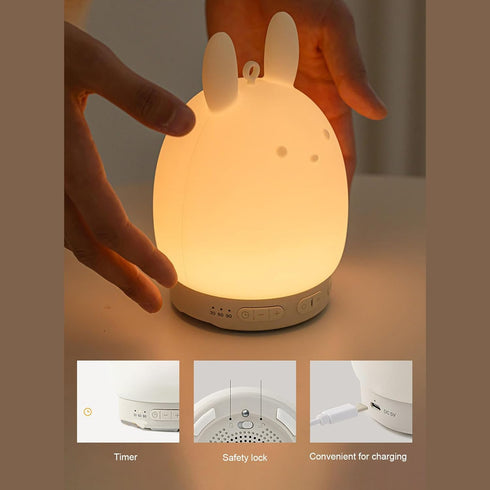 GOWENIC 31 Dimmable 3 Night Lights Bluetooth Speaker, ABS + Silicone Cute Rabbit White Noise Sound Machine & Night