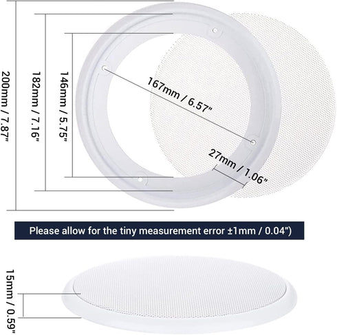 Facmogu 2PCS 6.5in Ceiling Speaker Grille Covers, White Round Commercial Ceiling Speaker Grill for 6.5 Inch Speaker, Speaker Decorative Ring DIY Speaker Accessory Part with 8 Mouting Screws