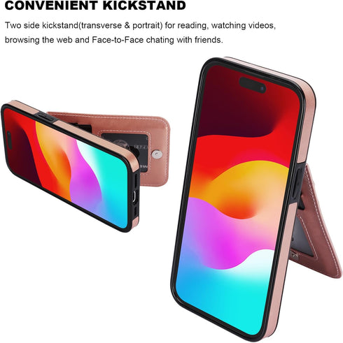 KIHUWEY iPhone 15 Pro Case Wallet, Flip Premium Leather Magnetic Clasp Kickstand Heavy Duty Protective Cover