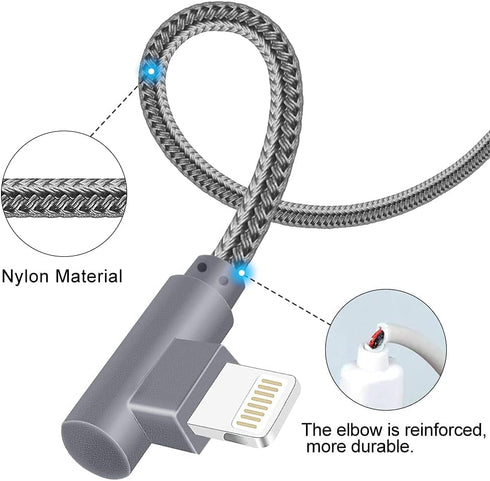 3 Pack 6FT 90 Degree iPhone Charging Cable 2.4A Super Fast Charging Cable Compatible with iPhone Xs Max/XS/XR/7/7Plus/X/8/8Plus/6S/6S Plus/SE (Gray, 6FT) by APFEN