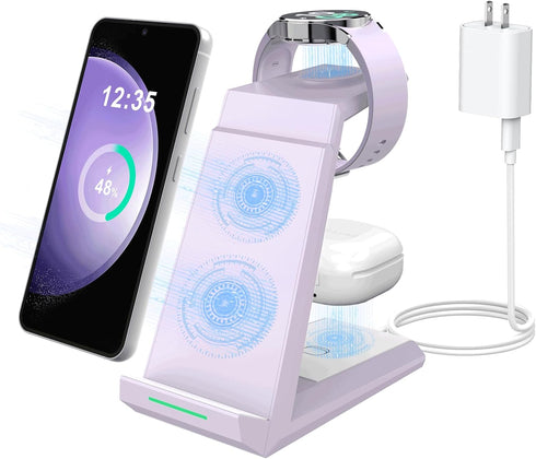 ADADPU 3 in 1 Wireless Charger for Samsung, Charging Station Dock for Multiple Devices, Compatible with Galaxy S24